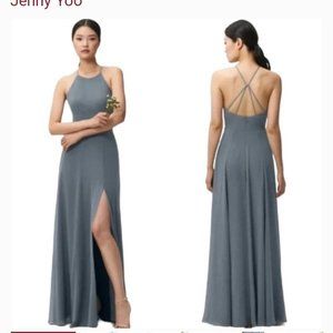 Jenny Yoo Collection Mayan Blue Luxe Chiffon Halter Kayla Dress